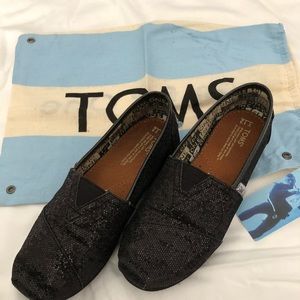 Girls Classics Black Glitter TOMS